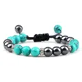 Geweven armband met turkoois en hematiet kralen voor koppels, stijlvolle legering sieraden. - Turkoois