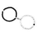 Couple magnetic attraction lava stone and white beaded bracelet set, minimalist 6mm jewelry. - Lava Black Vein Turquoise
