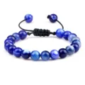 Bracelet en perles d'agate bleue, unisexe minimaliste tressé réglable simple tour. - Style Tressé / Lapis-lazuli