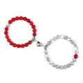 Bracelet de couple aimanté en perles rouge et blanc avec pendentif cœur amitié bijoux - Turquoise Rouge et Turquoise à Ligne Noire