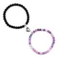 Set di bracciali di coppia magnetici abbinati, variante perle nere e viola. - Pietra Meteorizzata Viola Opaca