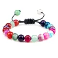 Bracelet de perles en agate rayée multicolore avec cordon tressé noir réglable pour femmes. - Style Tressé / Multicolore