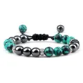 Turquoise en hematiet kralen armband met verstelbaar gevlochten touw voor yoga en dagelijks. - Diepgroen Turkoois