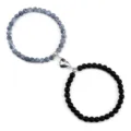 Set di bracciali di coppia magnetici con agata blu screziata e perle nere opache. - Pietra Meteorizzata Nera Opaca
