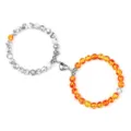 Élégant ensemble de bracelets de couple en perles avec fermoir aimanté cœur assorti. - Turquoise Ligne Noire & Faux Ambre