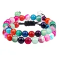 Bracelet tressé fait main réglable en perles d'agate rayée colorée pour femmes - Tissé Ajustable Double Couche / Multicolore