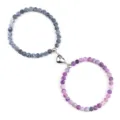 Set di bracciali di coppia magnetici con perline in agata craquelé e chiusura a cuore per amici - Pietra Meteorizzata Viola Nera