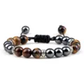 Natuurlijke Tijgeroog en Hematiet Kralen Geweven Armband Verstelbare Yoga Sieraden - Tijgeroog stenen armband