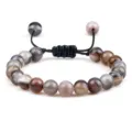 Bracelet de perles en agate rayée multicolore avec cordon tressé réglable pour femmes - Style Tressé / Gris fumé