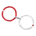 Couple magnetic distance bracelets set with 6mm cracked stone beads for lovers best friends - Black Vein Turquoise and Red Turquoise