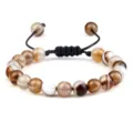 Bracelet de perles en agate rayée naturelle tressé réglable style minimaliste élégant chic - Style Tressé / Marron