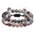 Bracelet de perles en agate rayée naturelle réglable tissé à la main bijou - Tissé Ajustable Double Couche / Gris fumé