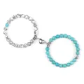 Bracelet couple aimanté turquoise perles pierre cœur assortis pour amoureux ensemble - Turquoise à Veines Noires et Turquoise Bleu Clair