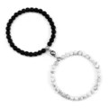 Magnetic couple distance beaded bracelets set black and white stone matching bracelets for best friends - Matte Black Vein Turquoise