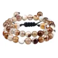 Bracelet multicouche en perles d'agate rayée naturelle bijoux réglables tendance. - Tissé Ajustable Double Couche / Marron
