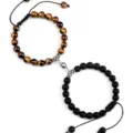 Couple magnetic attraction stone beaded bracelets handmade woven rope jewelry set hot - Matte Tiger Eye