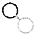 Magnetic couple beaded bracelet set, black lava stone and white stone variant, 6mm. - Lava Black Vein Turquoise