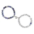 Ensemble de bracelets de couple magnétiques avec perles en pierre bleue et blanche. - Pierre à Points Bleus et Turquoise à Ligne Noire