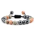 Kralenarmband van zwarte hematiet en groene steen, verstelbaar geweven koord voor koppels en yoga stijl - Unakiet