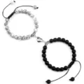 Couple magnetic stone braided bracelet matching heart gift for lovers and best friends adjustable - Matte Black Vein Turquoise