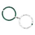 Magnetic couple beaded bracelet set, 6mm green and white stone matching distance bracelets. - Black Vein Turquoise and Malachite