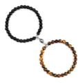 Magnetic Couple Beaded Bracelet Black Tiger Eye Stone Matching Friendship Jewelry - Glossy Tiger Eye