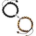 Magnetic Couple Bracelet Set Lava Stone Tiger Eye Beads Matching Bangle Variant Black - Lava Tiger Eye