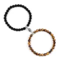 6mm magnetic couple beaded bracelets set, lava stone and tiger eye stretch jewelry for lovers - Lava Tiger Eye