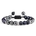 Blauwe zandsteen en hematiet kralen gevlochten armband voor yogaliefhebbers paren. - Blauwe Goudsteen
