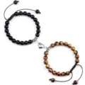 Couple magnetic beaded bracelets matching distance bracelets for lovers gift adjustable braided rope - Glossy Tiger Eye