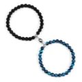 Magnetic couple beaded bracelet 6mm black lava stone and blue tiger eye gemstone - Lava Sapphire Tiger Eye