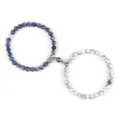 Couple Magnetic Gemstone Beaded Bracelets Blue and White Sodalite Howlite Stone Jewelry - Black Vein Turquoise and Blue Sodalite