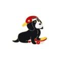 Cute cartoon puppy enamel brooch badge, black and white dog with red cap skateboard design. - Black