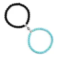 Magnetic couple beaded bracelet set black and turquoise stone matching friendship jewelry item - Matte Blue Turquoise