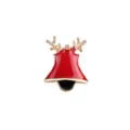 Broche cloche renne de Noël mignonne, accessoire de revers en métal doré et émail rouge. - Cloche