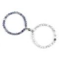 Couple magnetic bead bracelet set, 6mm blue agate and white stone variant style. - Black Vein Turquoise and Weathered Black Agate