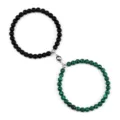 Couple matching magnetic beaded bracelets set black matte and green stone design jewelry - Matte Malachite