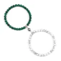 Magnetic couple beaded bracelet set featuring green malachite and white stone beads. - Black Vein Turquoise and Malachite