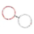 Couple Magnetic Bead Bracelets Pink and White Stone Distance Matching Bracelets Set. - Black Vein Turquoise and Weathered Red Agate