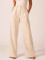 Vue détaillée du pantalon ample à rayures taille haute avec une coupe décontractée. - S / Abricot