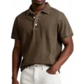 Men's short sleeve denim polo shirt in brown, retro style lapel top for casual wear. - Camel
