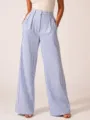 Pantalon ample décontracté à rayures bleues et blanches pour femme, taille haute élégante. - S / Bleu