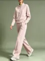 Ensemble de survêtement rose décontracté avec veste col montant et pantalon large. - S / Haut et Bas / Rose