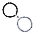Couple magnetic beaded bracelet variant, matte black and blue cracked stone elastic jewelry for besties. - Matte Black Weathered Stone