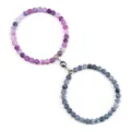 Couple Beaded 6mm Magnetic Attraction Elastic Bracelet Set Besties Matching Jewelry - Purple Black Weathered Stone
