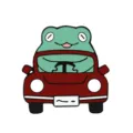 Cute green frog driving red car enamel lapel pin, funny cartoon badge for backpack decor. - Car