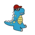 Cute blue dinosaur cartoon metal brooch badge with red hat and sunglasses for bags and clothes. - Blue Dinosaur with Sunglasses (BH885-6)
