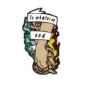 Creative alloy baked paint brooch enamel pin with holding hands and text ribbon design accessory - Green
