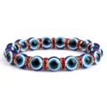 Blauwe kralen stretch armband boze oog met rode strass, trendy 10mm yoga sieraden. - Gouden Rand Strass / Rode Strass