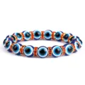 Modieuze boze oog blauwe kristallen armband met 10mm elastische kralen en strass steentjes. - Oranjerode Strass